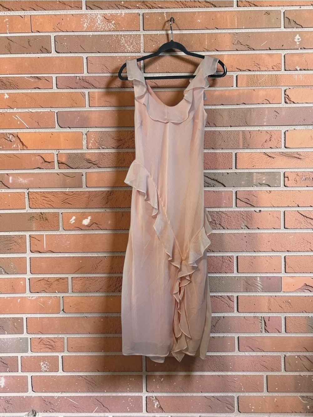 a new day Blush Pink Ruffle-Trim Midi Dress